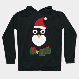 Cute Cartoon Penguin with Santa Hat and Green Red Gifts Hoodie